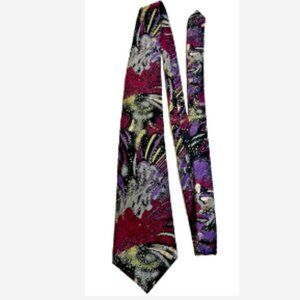 Langston's Men Tie Classic Cut Abstract Design 100% Silk Burgundy/Purple/Black
